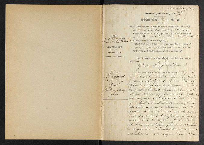 Villeneuve-Saint-Vistre-et-Villevotte. Mariages 1893-1929