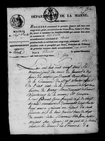 Sept-Saulx. Naissances, publications de mariage, mariages, décès 1823-1832