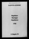 Sainte-Gemme. Baptêmes, mariages, sépultures 1782