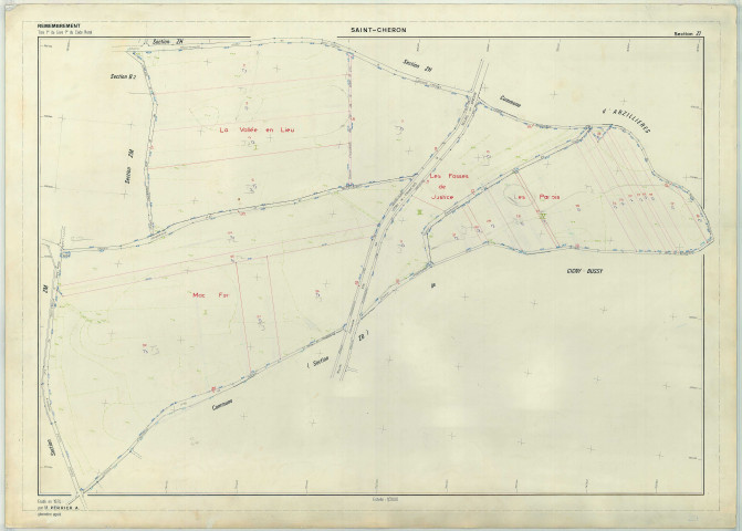 Saint-Chéron (51475). Section ZI échelle 1/2000, plan remembré pour 1974, plan régulier (papier armé)