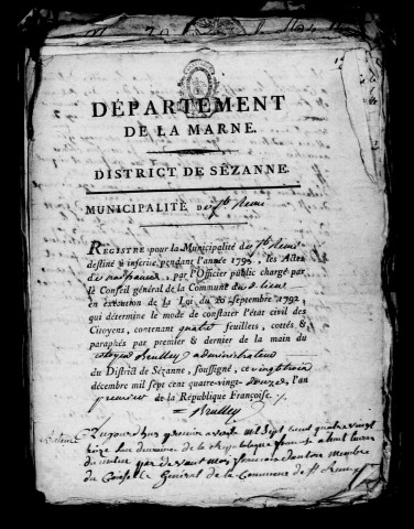 Saint-Remy-sous-Broyes. Naissances, mariages, décès, publications de mariage 1793-an X