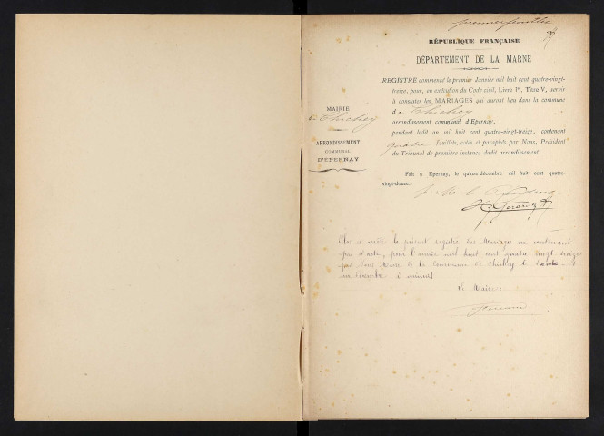 Chichey. Mariages 1893-1929