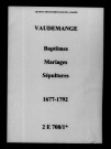 Vaudemanges. Baptêmes, mariages, sépultures 1677-1792