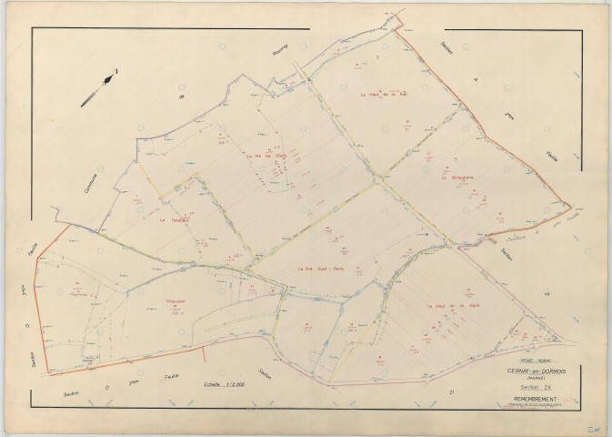 Cernay-en-Dormois (51104). Section ZK échelle 1/2000, plan remembré pour 1964, plan régulier (papier armé)