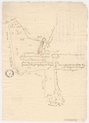 Domaine et château de Mareuil. Ventes et coupes de bois de Mareuil et du Baizil : plan 1765.