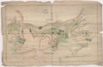 RN 34. Plan de la route aux abords de Retourneloup. Partie du chemin de Sézanne à Paris par Tourneloup et la château de Sternay, 1750-1792.
