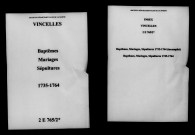 Vincelles. Baptêmes, mariages, sépultures 1735-1764