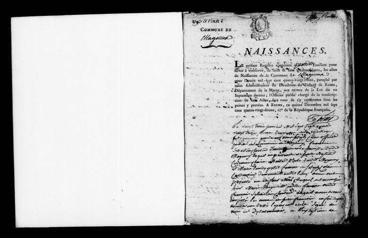 Magneux. Naissances, mariages, décès 1793-an X