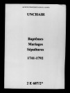 Unchair. Baptêmes, mariages, sépultures 1741-1792