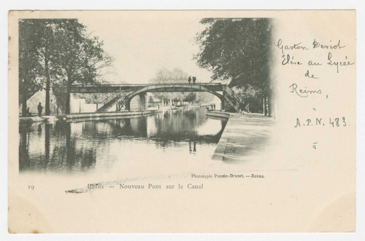 REIMS. 19. Nouveau pont sur le canal. Reims (Phototypie Ponsin-Druart)