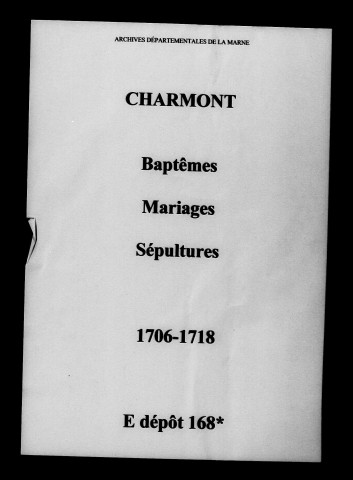 Charmont. Baptêmes, mariages, sépultures 1706-1718