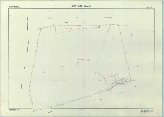 Sivry-Ante (51537). Section ZA échelle 1/2000, plan remembré pour 1982 (extension Braux-Saint-Rémy section ZH), plan régulier (papier armé)