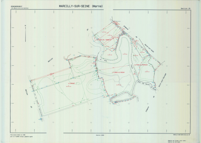 Marcilly-sur-Seine (51343). Section ZR échelle 1/2000, plan remembré pour 01/01/1999, plan régulier de qualité P5 (calque)