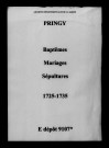 Pringy. Baptêmes, mariages, sépultures 1725-1735