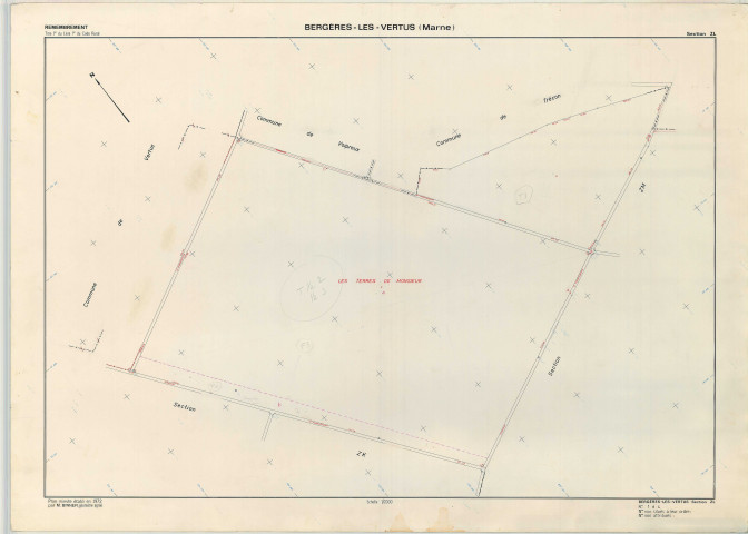Bergères-lès-Vertus (51049). Section ZL échelle 1/2000, plan remembré pour 1972, plan régulier (papier armé)