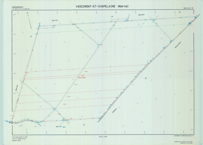 Vassimont-et-Chapelaine (51594). Section YO échelle 1/2000, plan remembré pour 01/01/2003, plan régulier de qualité P5 (calque)