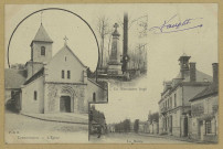 CORMONTREUIL. L'Église; Le monument Augé. La Mairie.
P. D. R.[vers 1904]