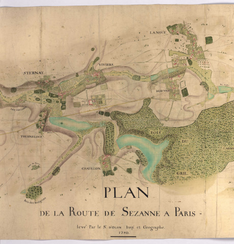 Plan de la route de Sézanne à Paris levé par le Sieur D'Olon, 1750.
