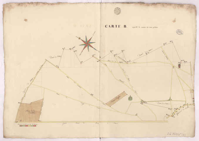 Arpentage et bornement des terres de la Grande Dixme et de la Dixme d'Ausson au terroir de Reims : carte B, appelé le canton des Trois pilliers (la Neuvillette) (1784), Crion
