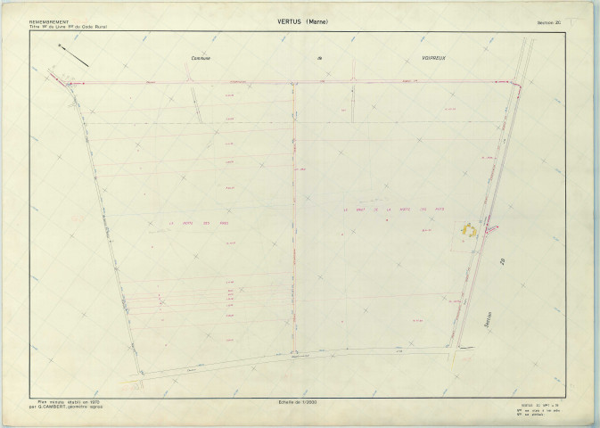 Vertus (51612). Section ZC échelle 1/2000, plan remembré pour 1970, plan régulier (papier armé)
