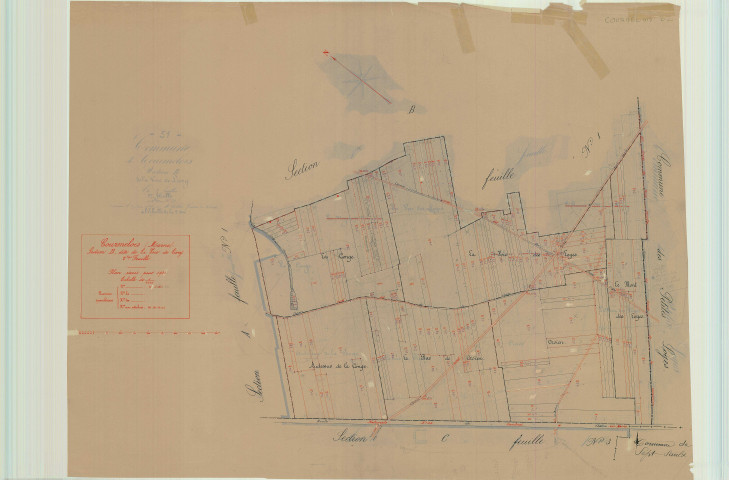 Val-de-Vesle (51571). Section B2 2 échelle 1/2500, plan mis à jour pour 1933, ancienne commune de Courmelois (51189), plan non régulier (papier).