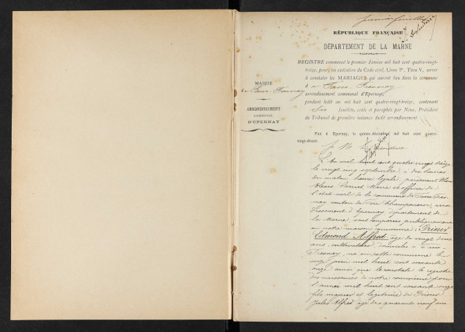 Faux-Fresnay. Mariages 1893-1912