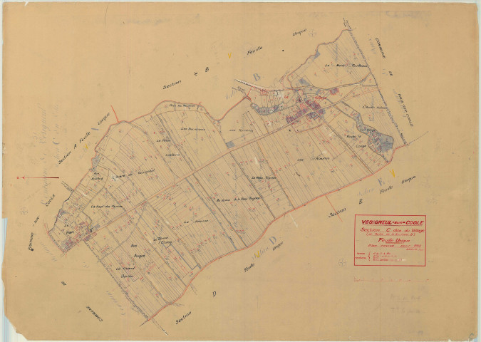 Faux-Vésigneul (51244. Vésigneul-sur-Coole (51615). Section C échelle 1/2500, plan mis à jour pour 1936, plan non régulier (papier)