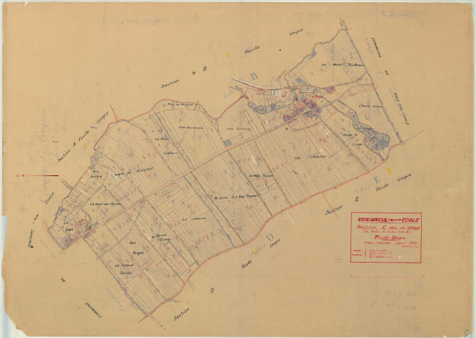 Faux-Vésigneul (51244. Vésigneul-sur-Coole (51615). Section  C échelle 1/2500, plan mis à jour pour 1936, plan non régulier (papier)