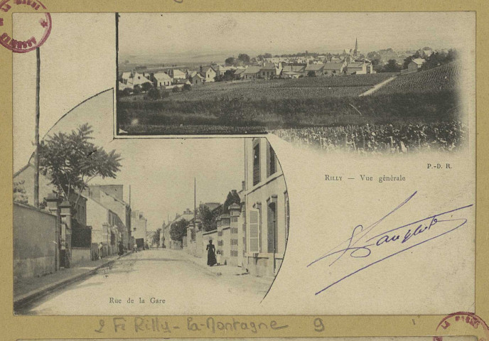 RILLY-LA-MONTAGNE. Vue générale et Rue de la Gare.
P. D. R.[vers 1904]