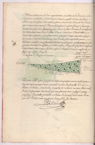 Arpentage et plan d'une pièce de bois au terroir de Nogent-Sermiers appelée le Bois de Saint Maurice au lieu-dit les Bois de la Route (1757)