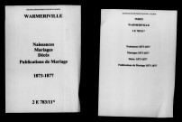 Warmeriville. Naissances, mariages, décès, publications de mariage 1873-1877
