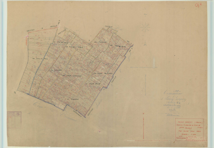 Passy-Grigny (51425). Section G2 échelle 1/1250, plan mis à jour pour 1952, plan non régulier (papier).