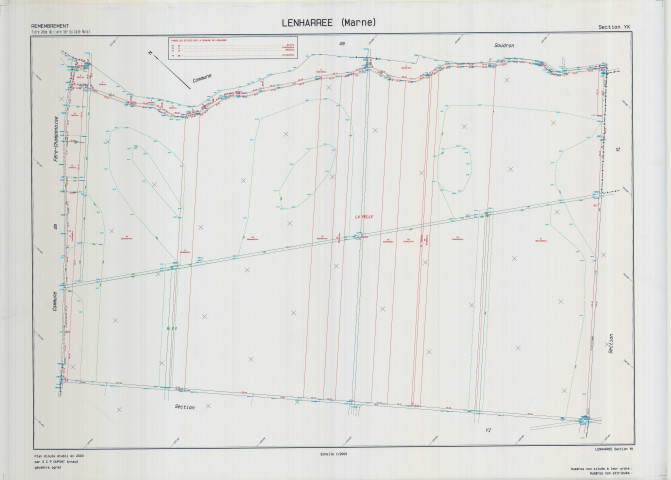 Lenharrée (51319). Section YK échelle 1/2000, plan remembré pour 01/01/2003, plan régulier de qualité P5 (calque)