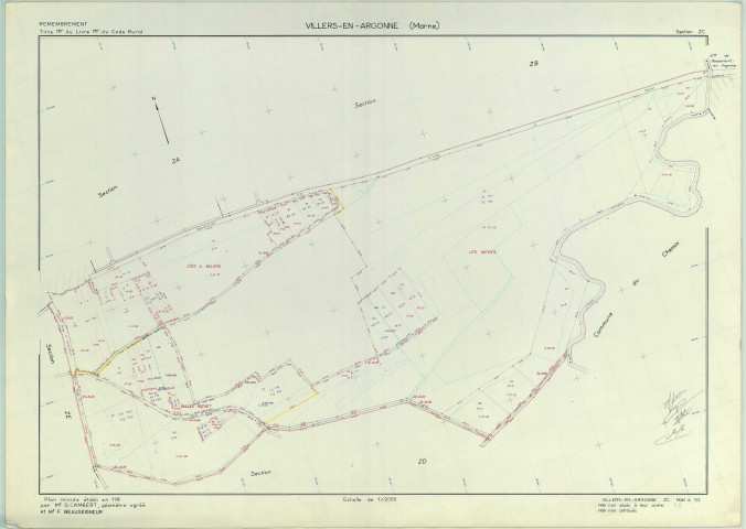 Villers-en-Argonne (51632). Section ZC 1 échelle 1/2000, plan remembré pour 1988, plan régulier (papier armé)
