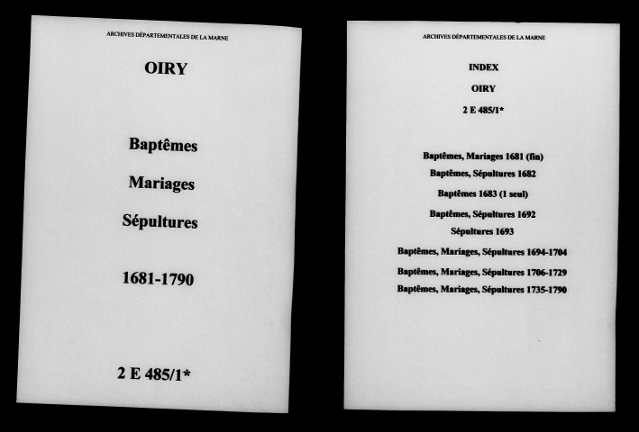 Oiry. Baptêmes, mariages, sépultures 1681-1790