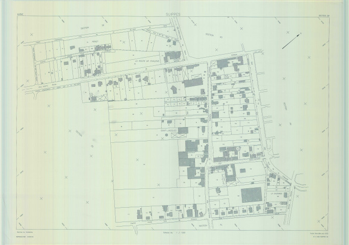 Suippes (51559). Section AM échelle 1/1000, plan remanié pour 2002, plan régulier (calque)