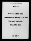 Merfy. Naissances, publications de mariage, mariages, décès 1823-1832