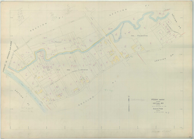 Pogny (51436). Section AH échelle 1/1000, plan renouvelé pour 1962, plan régulier (papier armé)