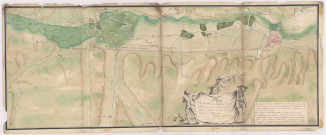 RN 77. Plan de la ville de Châlons des environs avec la canal projeté pour y amener les eaux de la rivière Moivre, 1780.