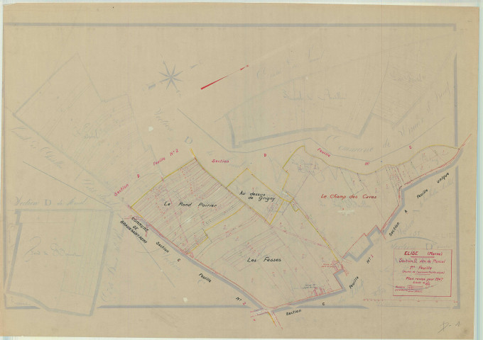 Élise-Daucourt (51228). Section D1 échelle 1/2500, plan mis à jour pour 1947, plan non régulier (papier)