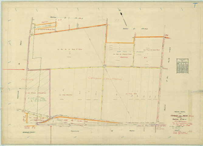 Cernay-lès-Reims (51105). Section T échelle 1/2000, plan remembré pour 1959, plan régulier (papier).