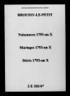Broussy-le-Petit. Naissances, mariages, décès 1793-an X