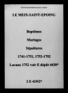 Meix-Saint-Epoing (Le). Baptêmes, mariages, sépultures 1741-1792