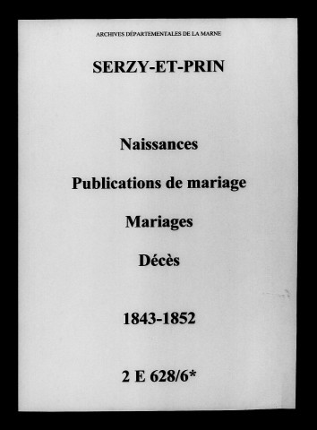 Serzy-et-Prin. Naissances, publications de mariage, mariages, décès 1843-1852