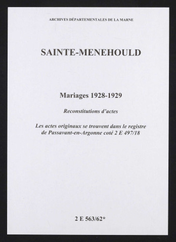 Sainte-Menehould. Mariages 1928-1929 (reconstitutions)