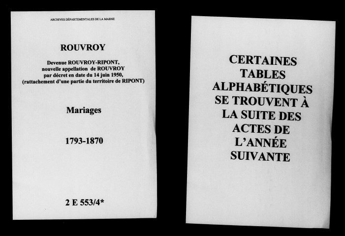 Rouvroy. Mariages 1793-1870