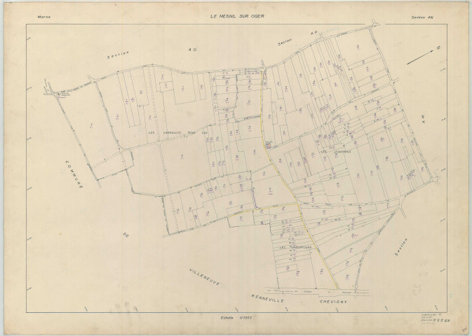 Mesnil-sur-Oger (Le) (51367). Section AN échelle 1/1000, plan renouvelé pour 01/01/1960, régulier avant 20/03/1980 (papier armé)