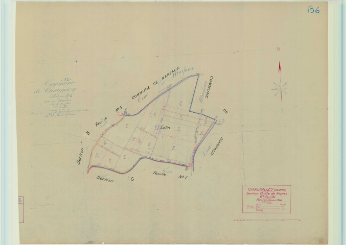 Chaumuzy (51140). Section B6 échelle 1/2000, plan mis à jour pour 1944, plan non régulier (papier).