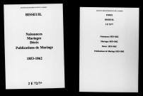 Bisseuil. Naissances, mariages, décès, publications de mariage 1853-1862