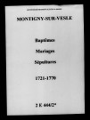 Montigny-sur-Vesle. Baptêmes, mariages, sépultures 1721-1770